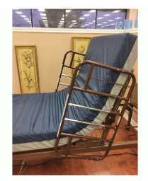 If you place our hospital bed in the most upright position the rails turn into helpful grabs.
